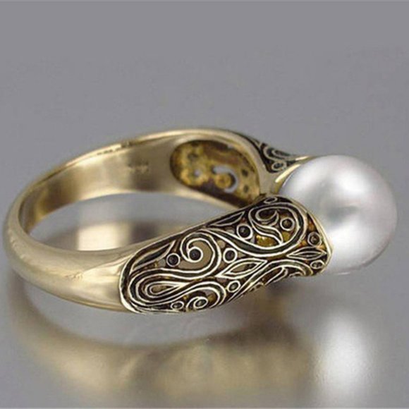 NEW Yellow Gold Vintage Pearl Ring - Picture 4 of 5